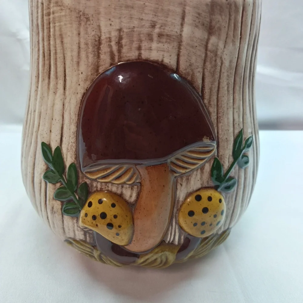 Vtg Arnel's Mushroom Ceramic Cookie Jar Brown Tan Cottagecore Kitchen Decor 70s